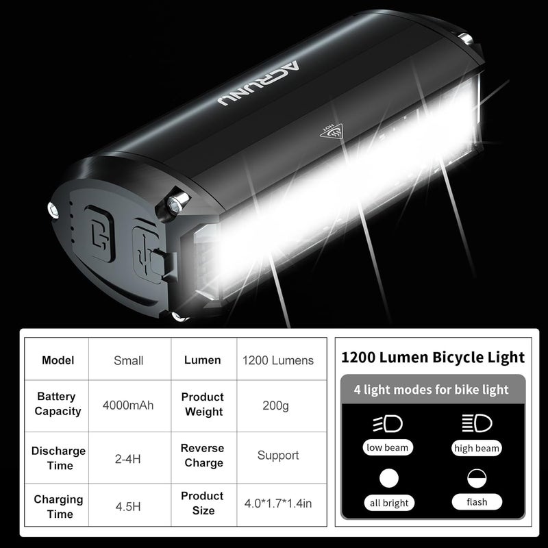 ACRUNU Super Bright 3400 Lumens LED Bike Light USB Rechargeable - 5 Modes Bicycle Headlight with 7H Runtime, IPX6 Waterproof, Quick Release Mount for Mountain Road Cycling Commuting Night Safety - Image 3